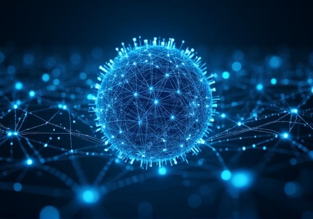 Abstract visualization of interconnected data and digital structures