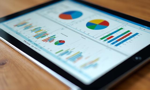 Tablets displaying data charts and market maps