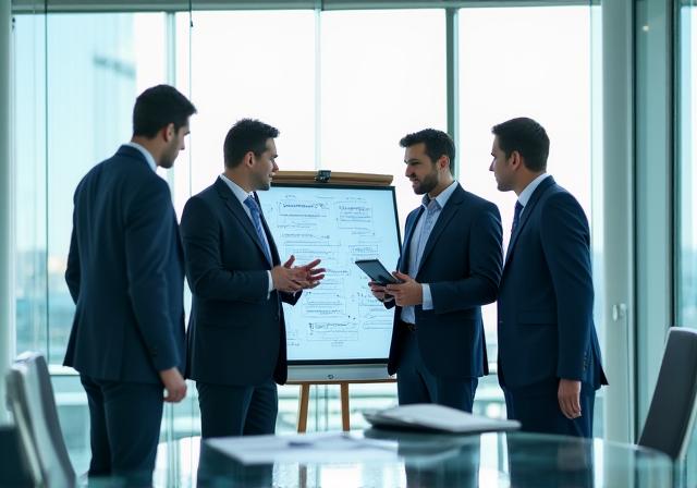Modern boardroom with diverse professionals collaborating